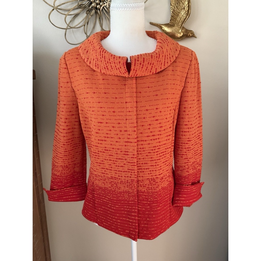 St John Collection Santana Knit Jacket Orange Red Zip Front USA Size 8